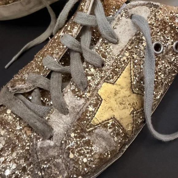 Golden Goose Women's Gold Glitter Low-Top Sneakers with Metallic Star - Picture 7 of 16